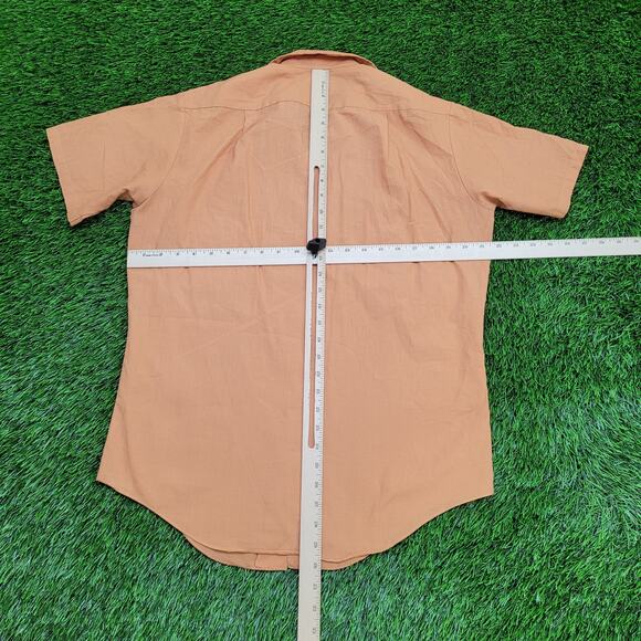 Vintage 90s MOD Button Shirt Large 22x30 Apricot Orange - Picture 7 of 11